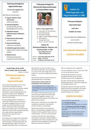 Flyer der Hypnosepraxis Hans-Jürgen Peter für Tiefenhypnose und Psychosomatik